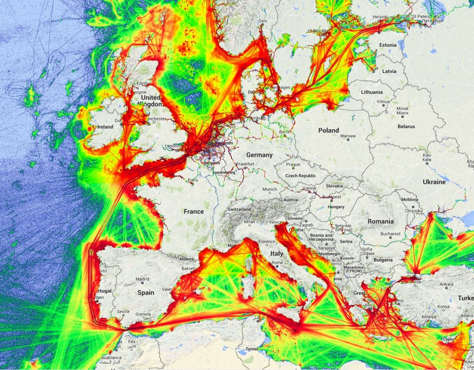 Mapa de densidad de tráfico marítimo en el marco del proyecto SILEMAR